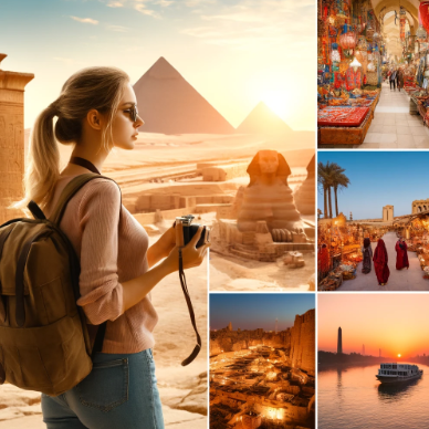 이집트에서 여자 혼자 여행하는 모습