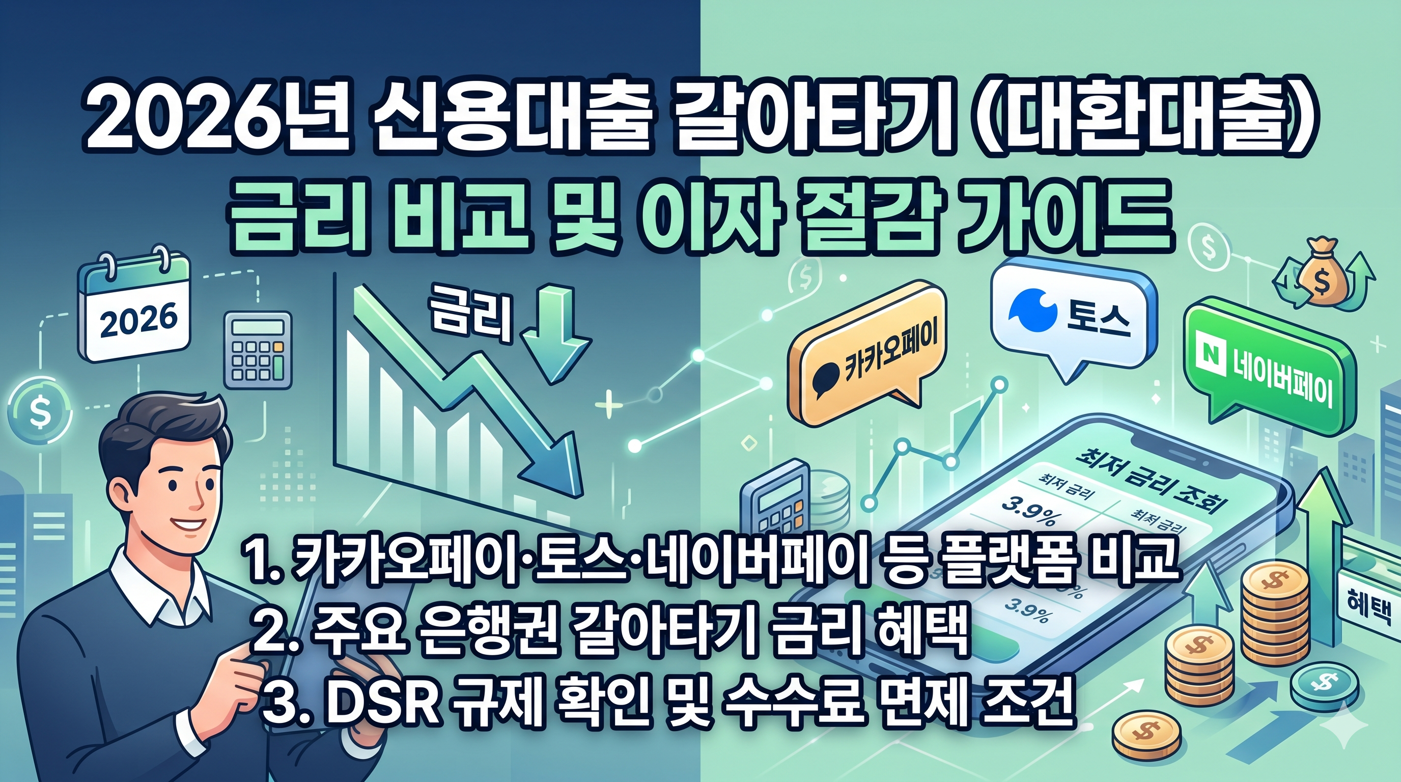 2026년 신용대출 갈아타기(대환대출) 서비스 이용 방법 및 금리 비교: 이자 절감 완벽 가이드