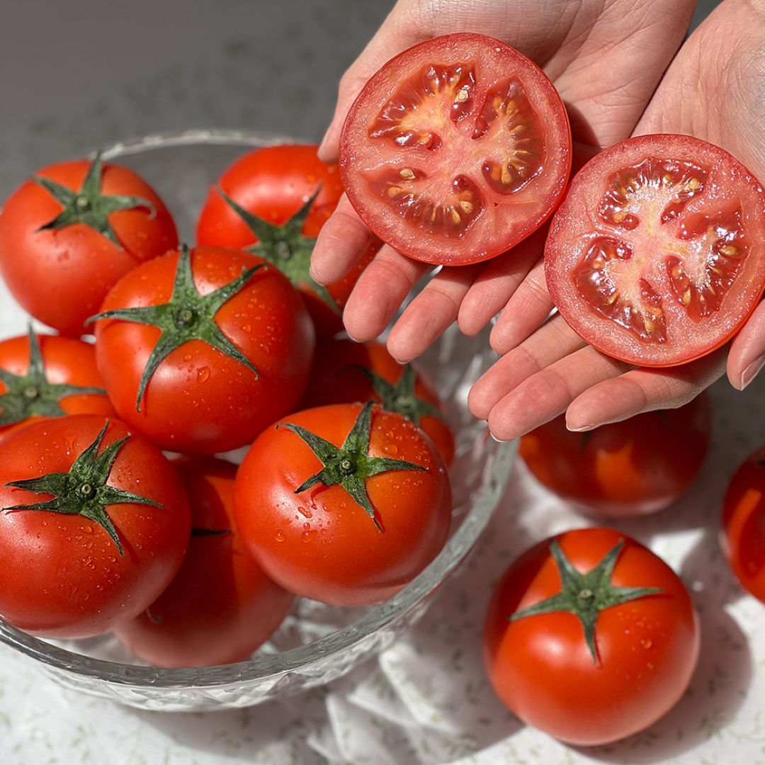 씻은 토마토와 자른 토마토 단면 이미지