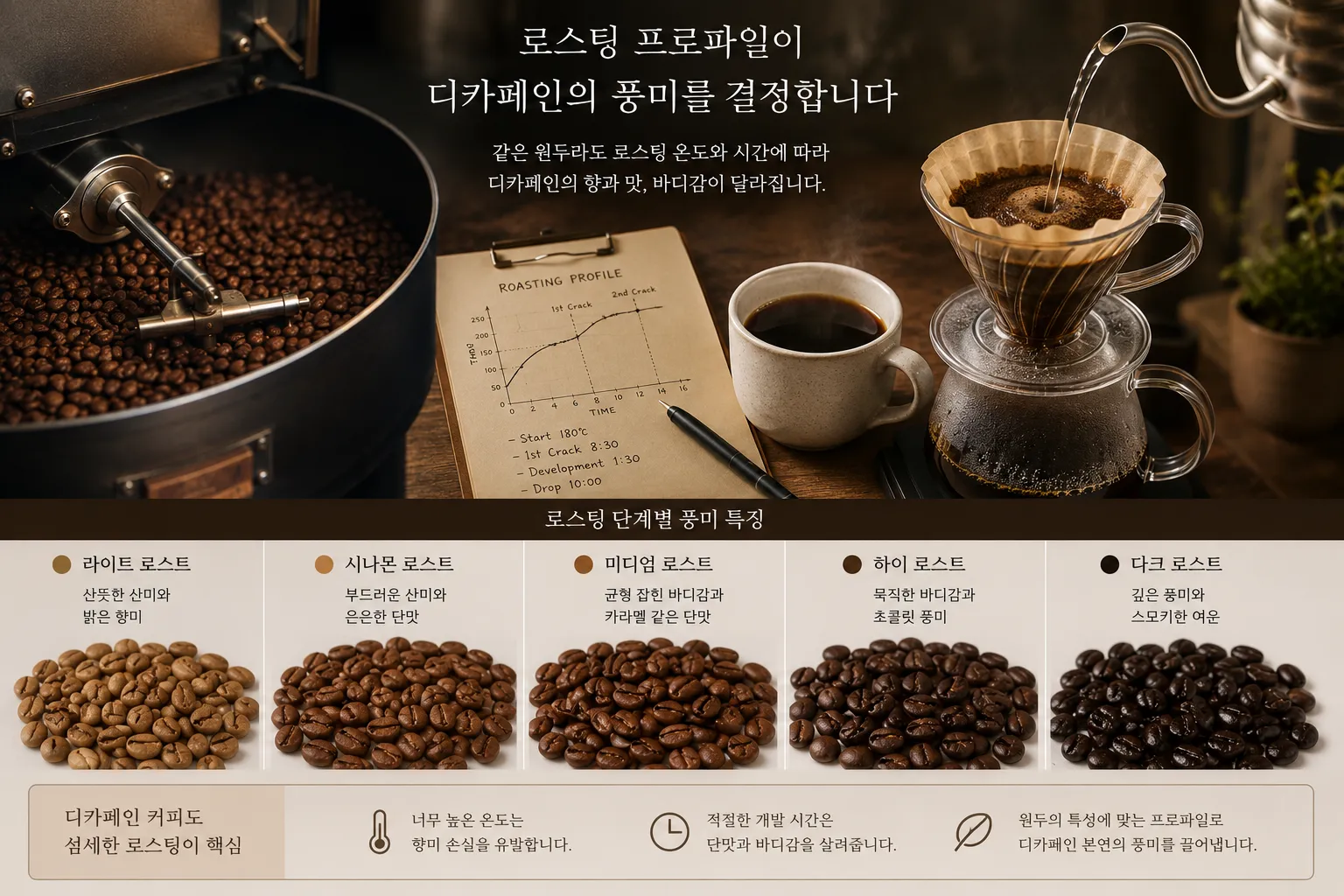 로스팅 프로파일이 디카페인의 풍미를 결정하는 모습