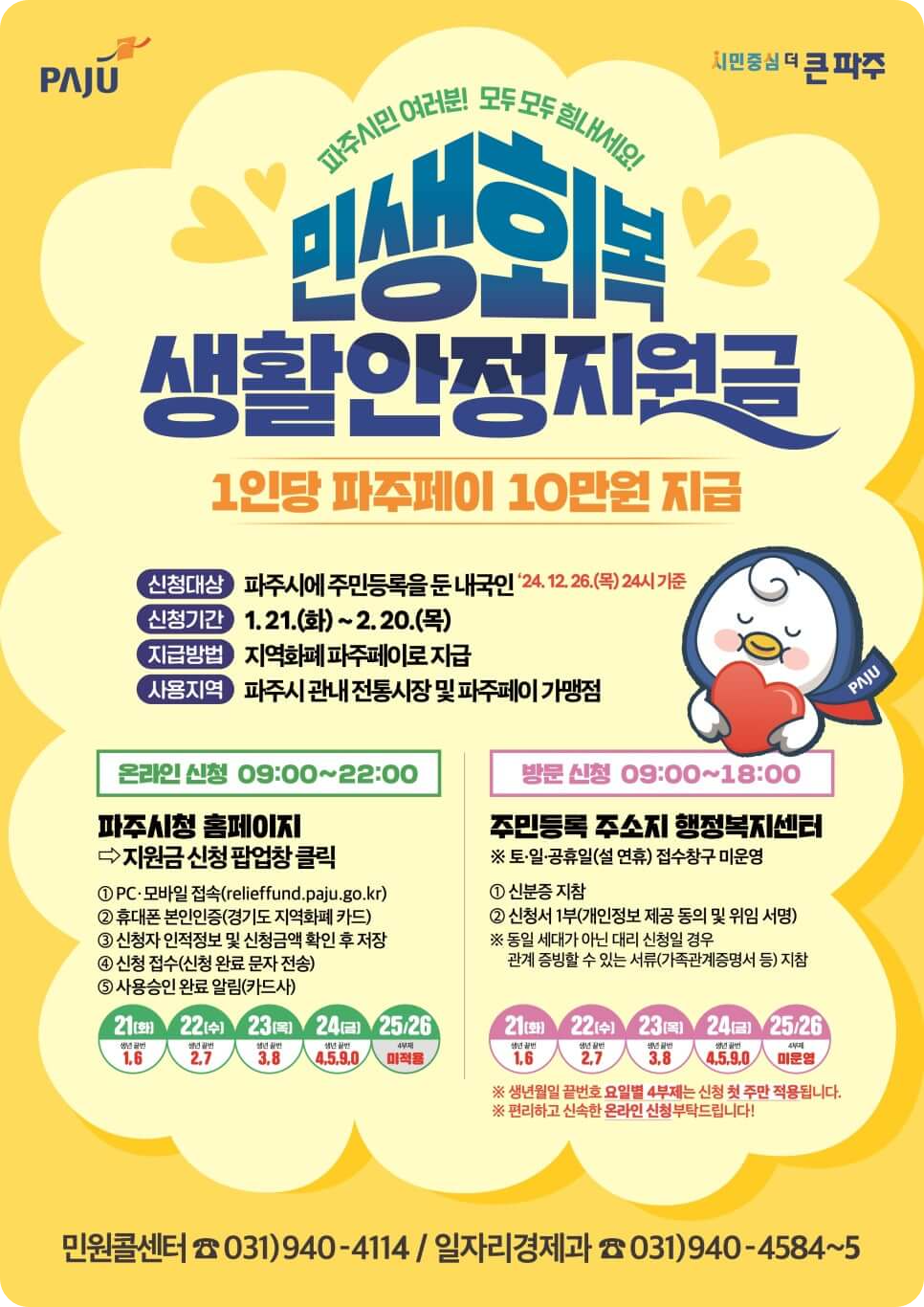 파주 민생회복 지원금 10만원 온라인 신청방법