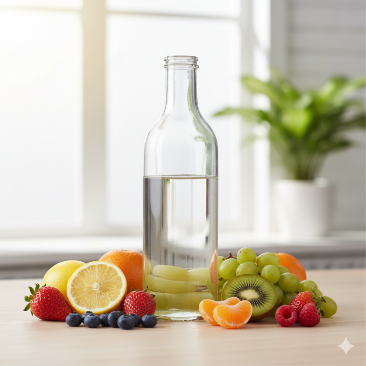 물병과 비타민이 풍부한 과일이 놓인 이미지