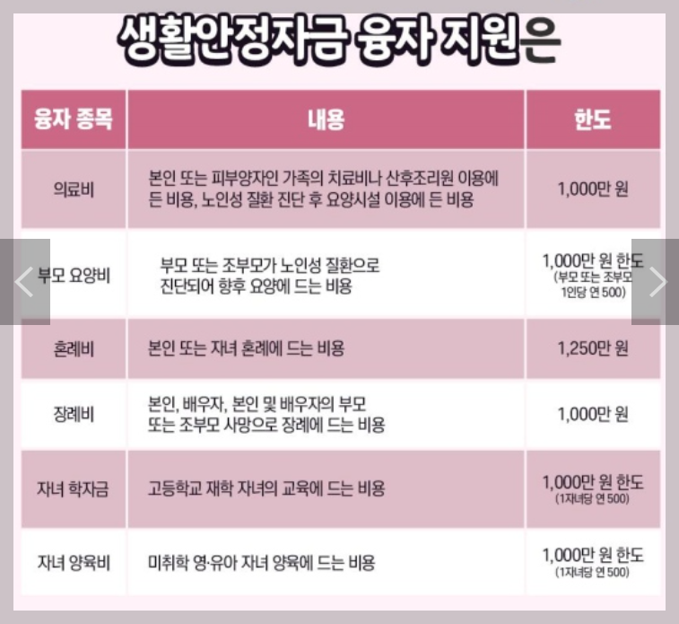 저소득층 생활안정자금지원 사업