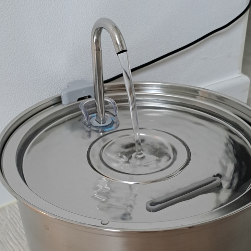 급수기에서 물이 나오고 있어요.