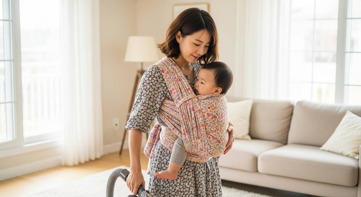 출근 전 아이를 안고 있는 엄마의 일상
