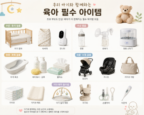 육아 필수 아이템 정리 이미지, 신생아 준비물 리스트