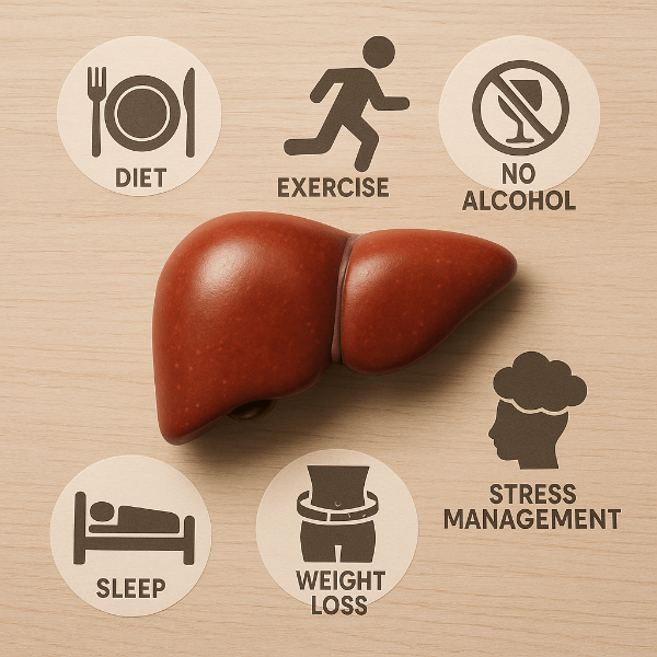 지방간 없애는 생활습관 관리법을 상징하는 건강 이미지