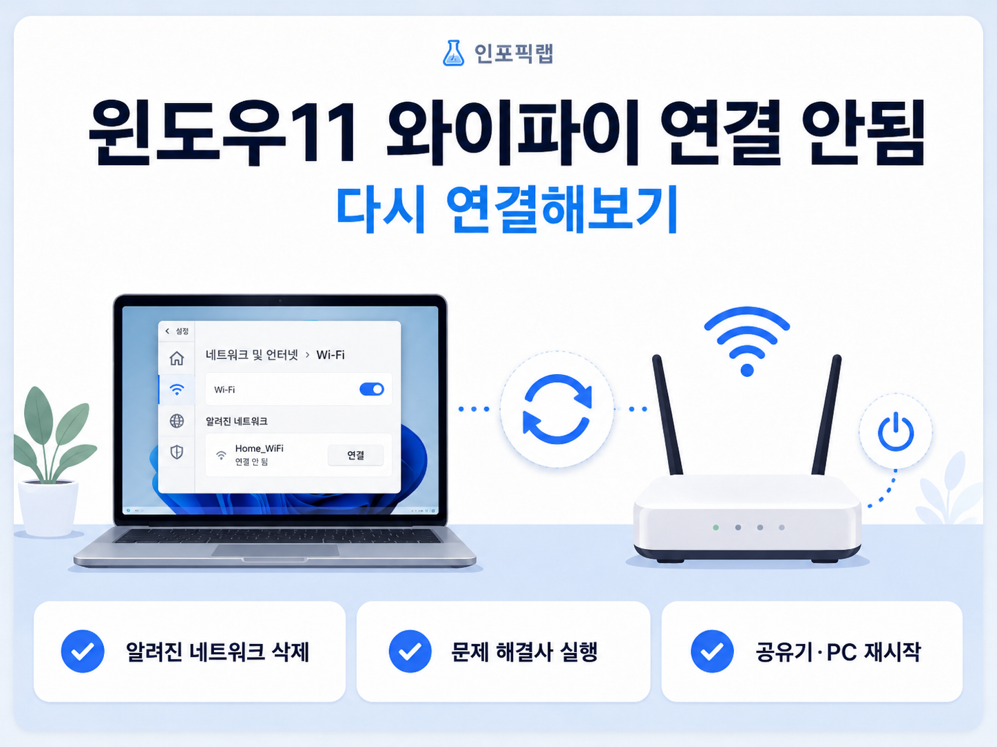 윈도우11 와이파이 다시 연결 문제 해결 방법