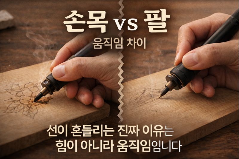우드버닝 초보의 손목 vs 팔 움직임 차이