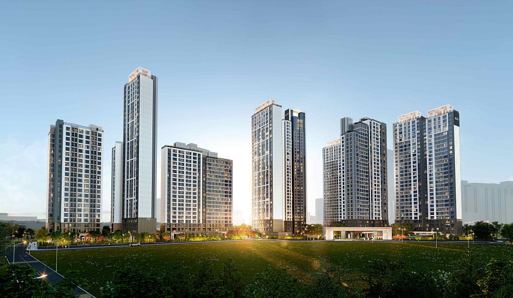 '아크로 베스티뉴' 단지 투시도 및 위치도.