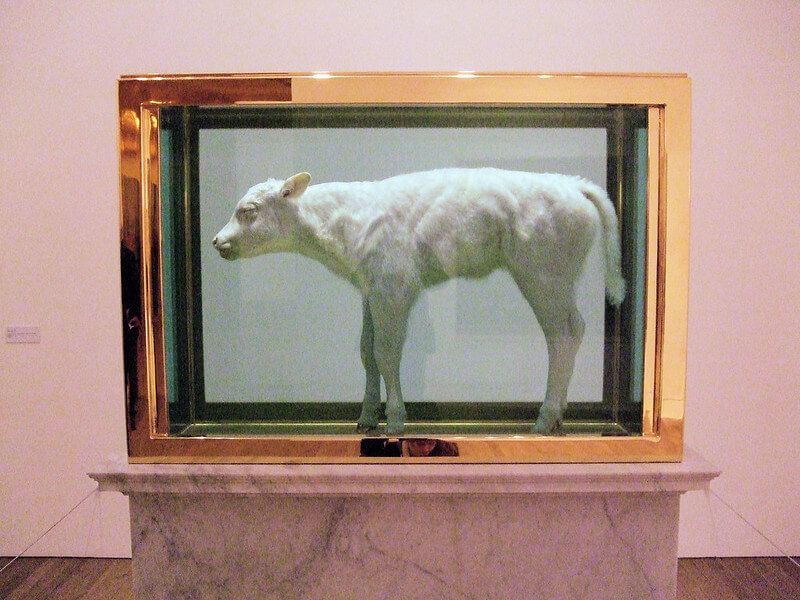 Damien Hirst's Dead Calf, Pop Life Exhibition, Tate Modern, London.