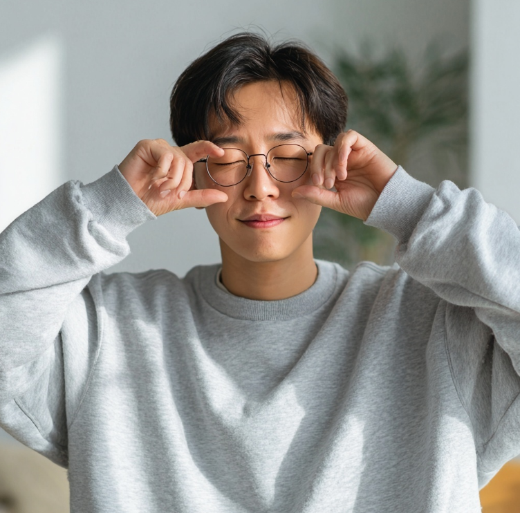 눈이 피곤해 마사지 중인 남성