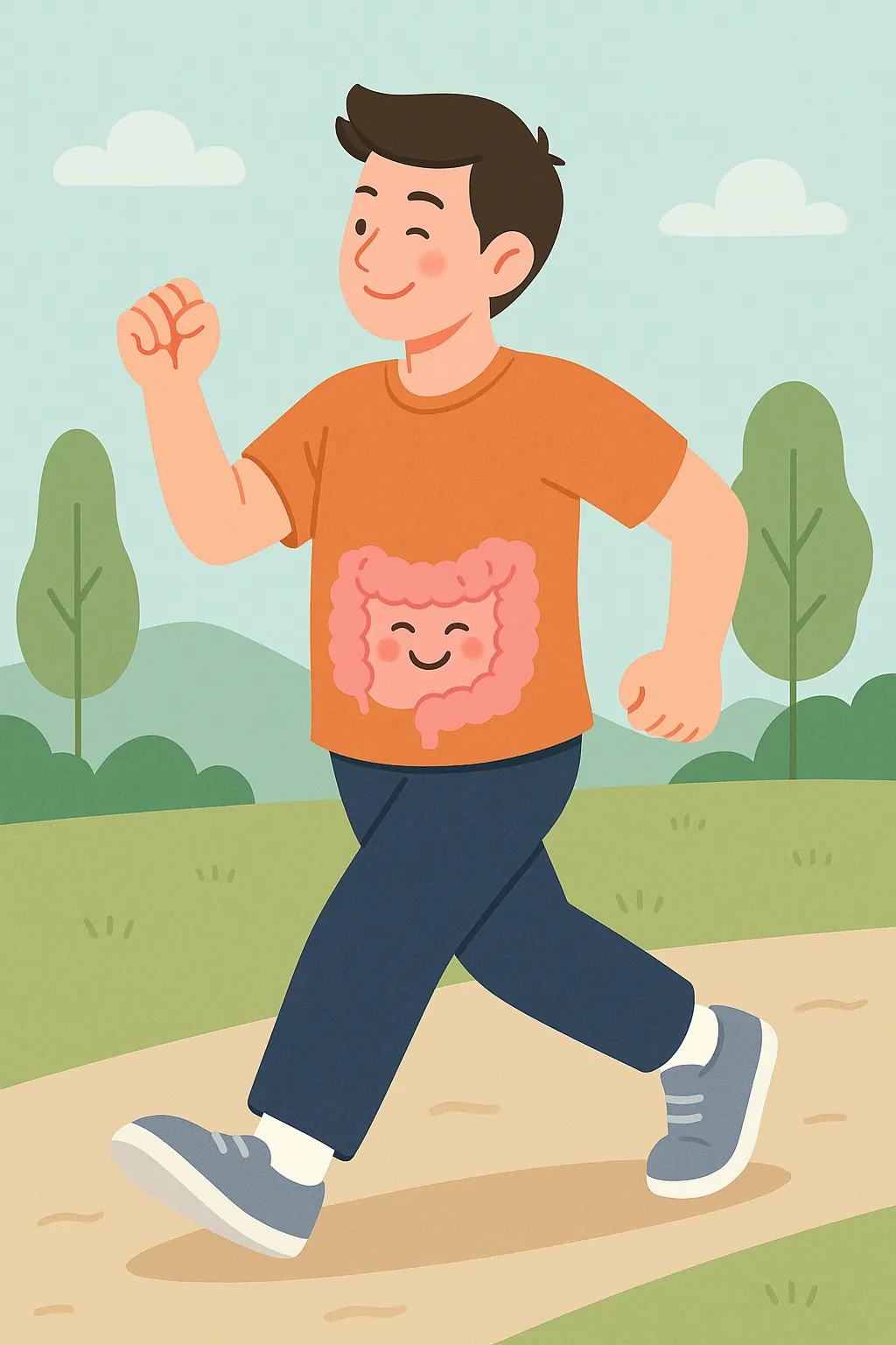 걷는-남성이-장-모양의-티셔츠를-입고-공원을-산책하는-모습의-일러스트