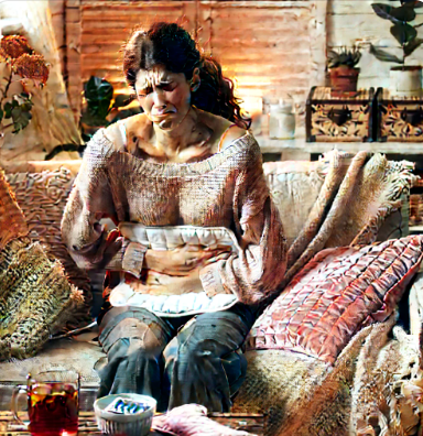 생리통 겪는 모습