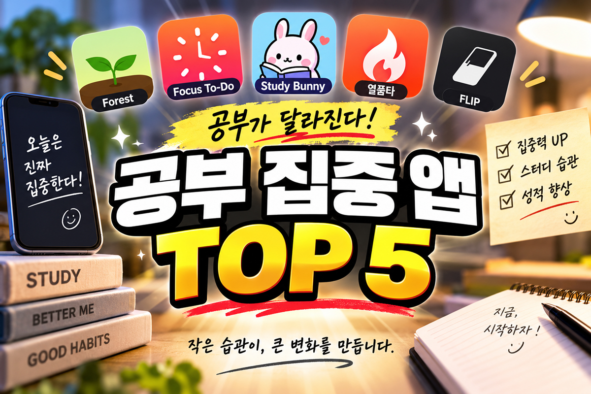 공부앱 5가지를 보여주는 썸네일
