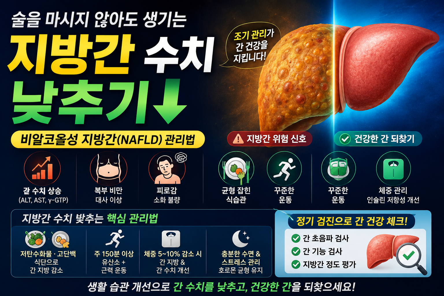 지방간 수치 낮추기: 술을 마시지 않아도 생기는 비알코올성 지방간 관리법