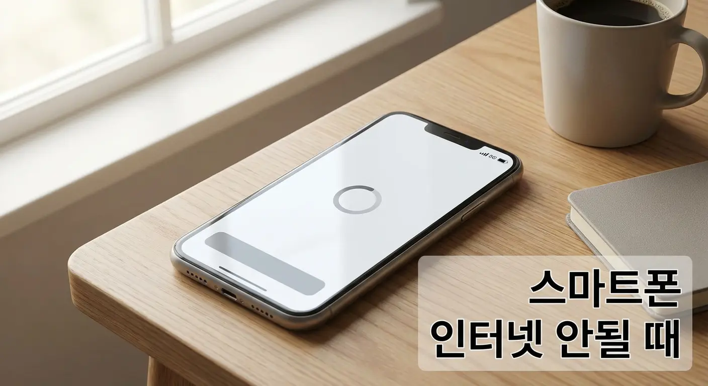 데이터는 충분하지만 인터넷이 연결되지 않는 스마트폰 상황을 설명하는 이미지