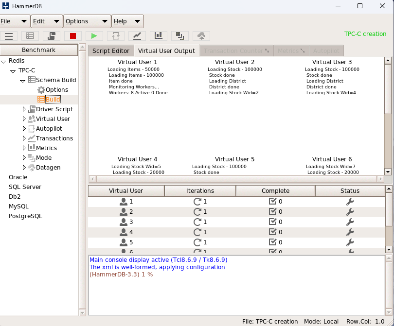 Building the Schema 실행중 화면