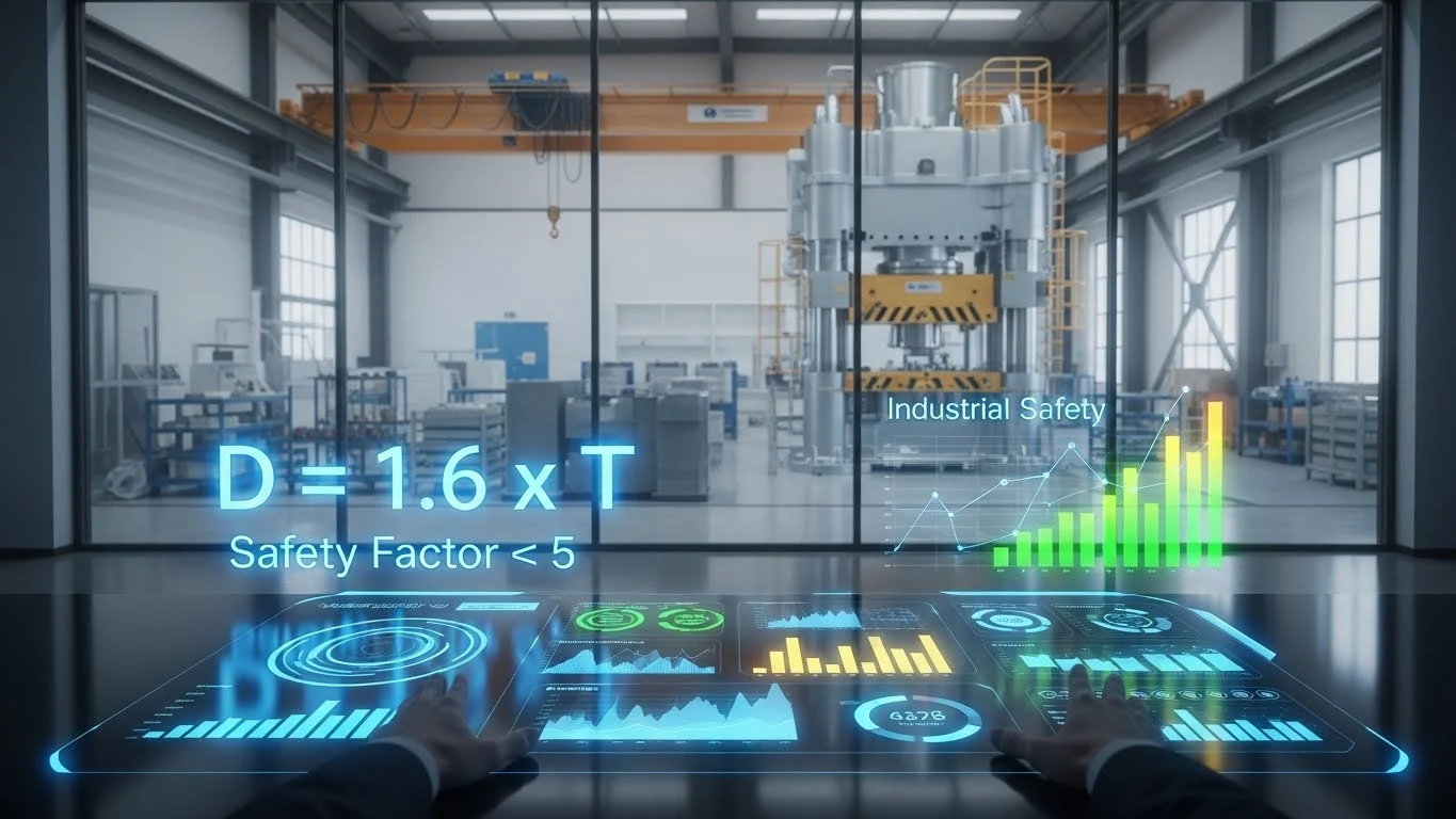 경영진이 확인하는 프레스 안전거리와 와이어로프 안전계수 법규 준수 데이터 대시보드 이미지.