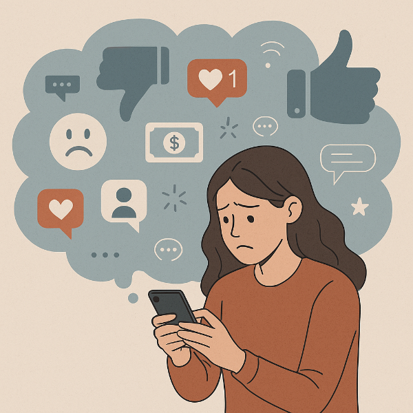 SNS 과다 사용에 대한 일러스트 이미지