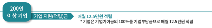 청년내일채움공제 정부 지원금, 기업 지원금, 기업 기여금, 기업 부담금 (200인 이상 기업) (출처: 고용노동부)
