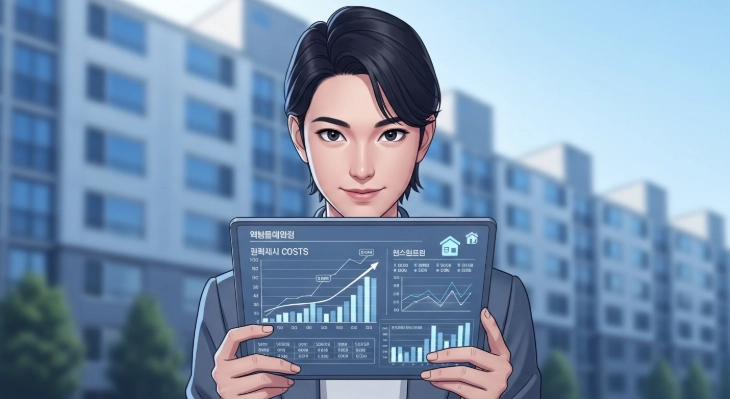 태블릿으로 금융 정보를 확인하며 전세 대출을 계획하는 젊은 청년, 청년 전세보증금 대출의 시작을 상징