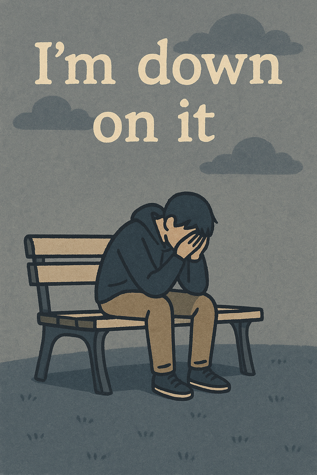 I'm down on it 표현을 상징하는 실망한 사람의 감성적인 이미지