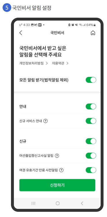 국민비서, 모바일 앱별 설정 방법 안내 (은행, 전자문서)