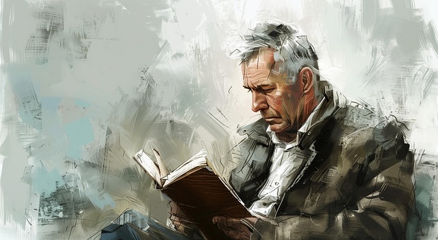 노년의 남성이 벤츠에 앉아 주의력 깊게 독서를 하고 있는 모습