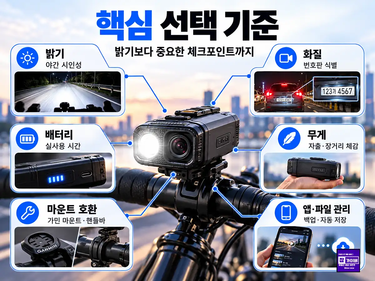 자전거 블랙박스 핵심 선택 기준 화질 야간 배터리 방수 손떨림보정 저장방식