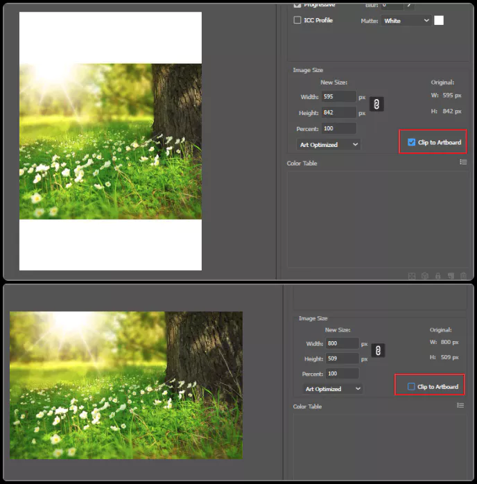 아트보드 크기와 이미지 크기