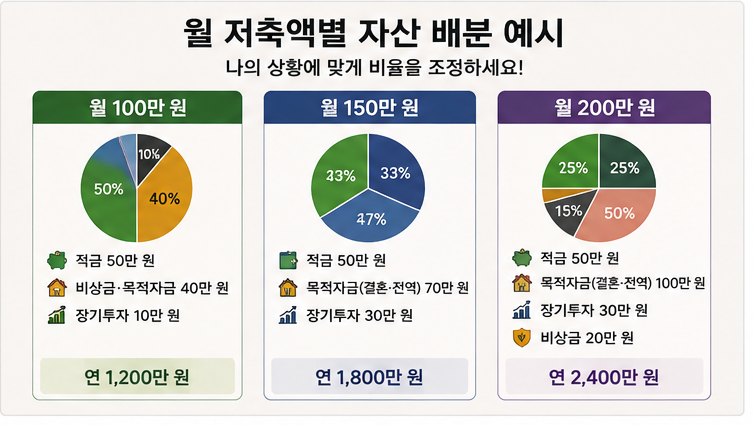 월 저축액별 배분 비교 이미지