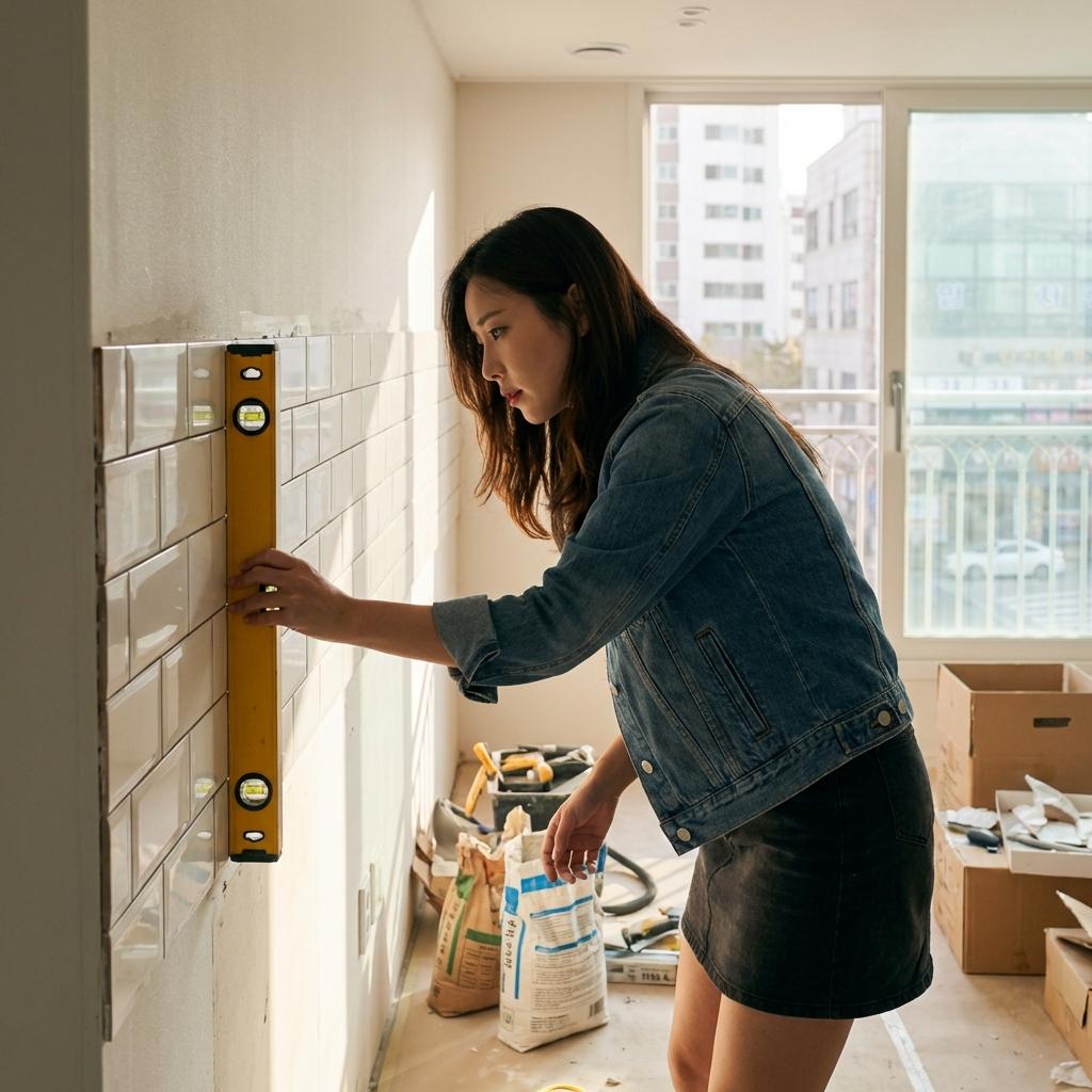노후 아파트 벽면 불균형, 타일 본드 두께로 조절하는 노하우