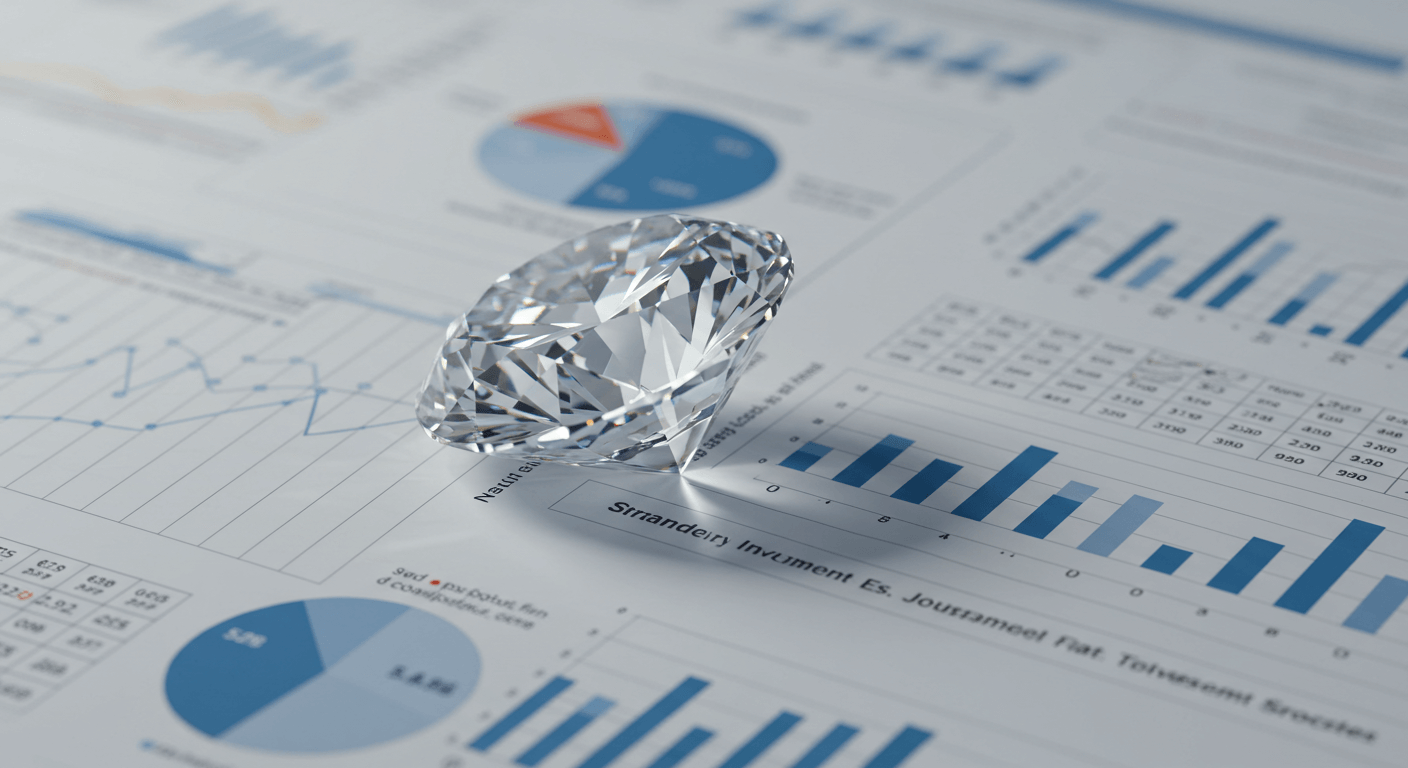 융 보고서 위에 놓인 다이아몬드로 투자 가치를 상징하는 장면 3