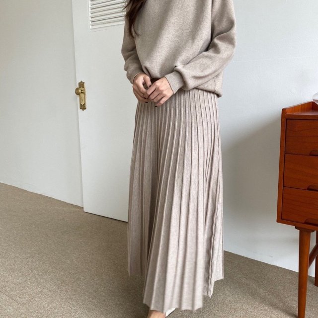 여성 젠느 투피스 플리츠 니트 스커트 코디 세트 가을 여자 원피스 봄