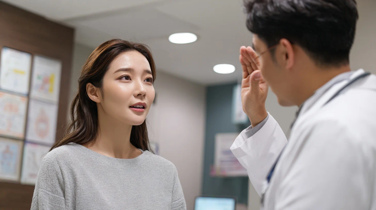 두통 상담을 받는 환자 이미지