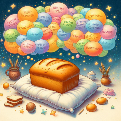 구름 속에서 여러 색의 구름과 함께 떠 있는 빵