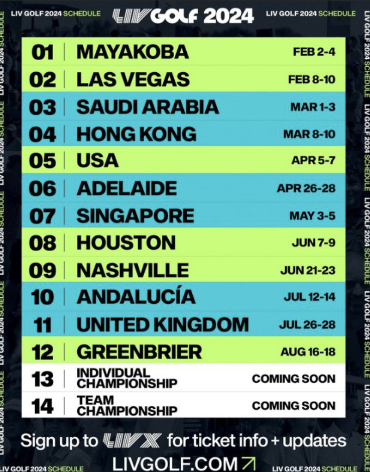 PGA 투어에 비해 상금규모가 적어보이지만 12개의 대회와 출전선수 48명으로 구성된 LIV 골프. 2024 시즌 LIV골프 12개 대회
