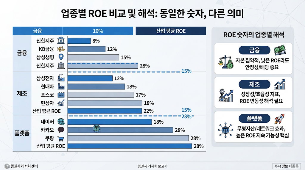 업종별 ROE를 비교하는 금융기업 분석 그래프