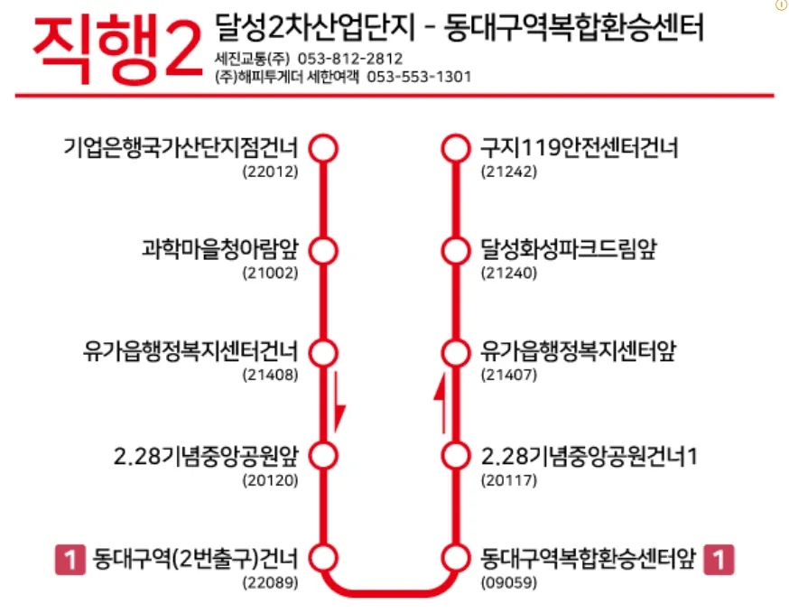대구 직행 2번 버스