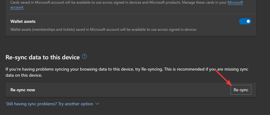 마이크로소프트 엣지 동기화 화면