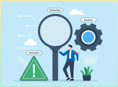 의심스러운 활동을 식별하는 침입 탐지 시스템을 배포하는 사람의 평면 그림