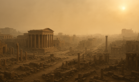 대기조성 변화로 인해 황폐해진 도시국가의 모습
