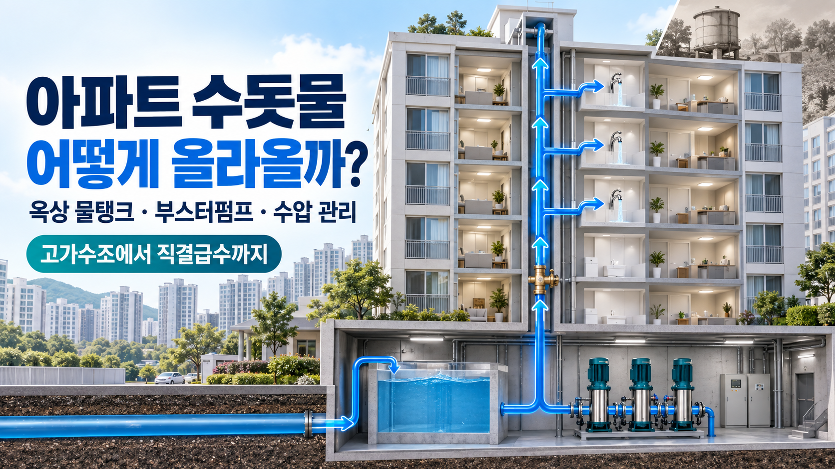 아파트 지하저수조와 부스터펌프의 수돗물 급수 원리