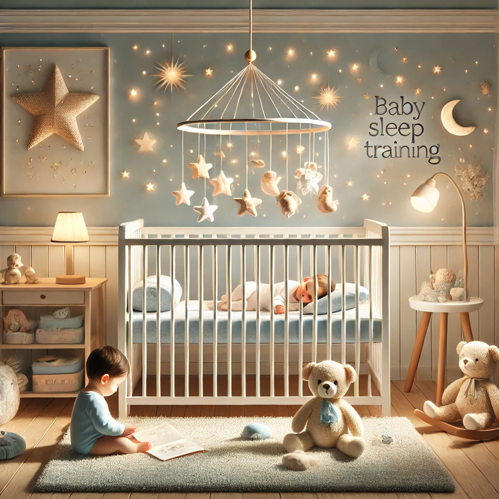 방에서 놀고 있는 아이와 아기 침대에서 자고 있는 아이