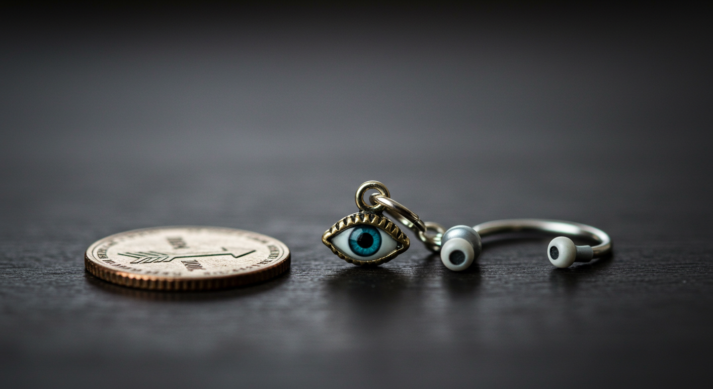 주의·몰입·재시청을 상징하는 눈 아이콘, 헤드폰, 루프 토큰의 클로즈업 이미지