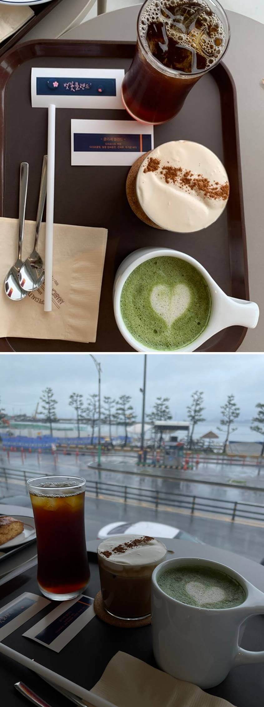 나온 벚꽃블렌드, 약과크림라떼, 오트말차라떼