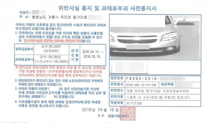 속도위반 범칙금 과태료