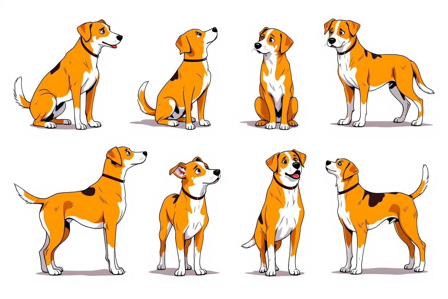 cute dog showing different body language postures, ears, tail and facial expressions