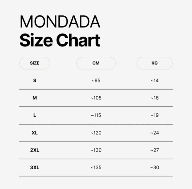 몽다다 사이즈 차트표